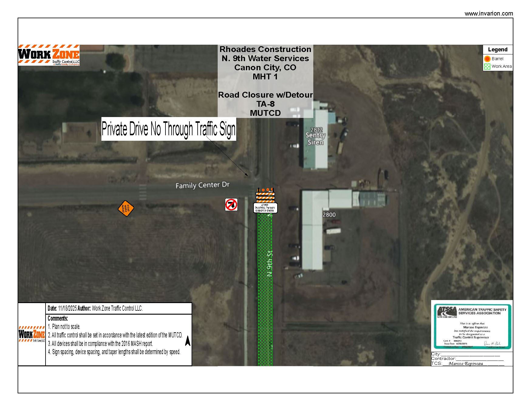 Map of construction area on N 9th and closure Family Drive to Candlewood