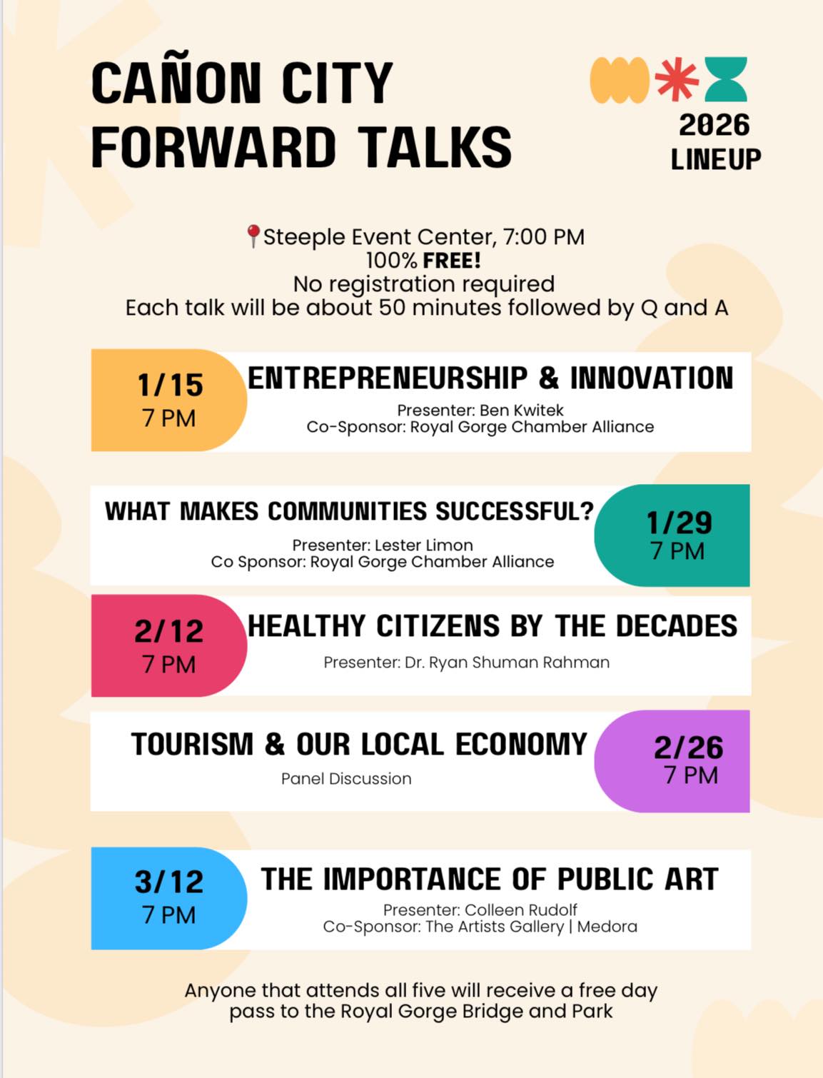 Flyer with information about Canon City Forward Talks