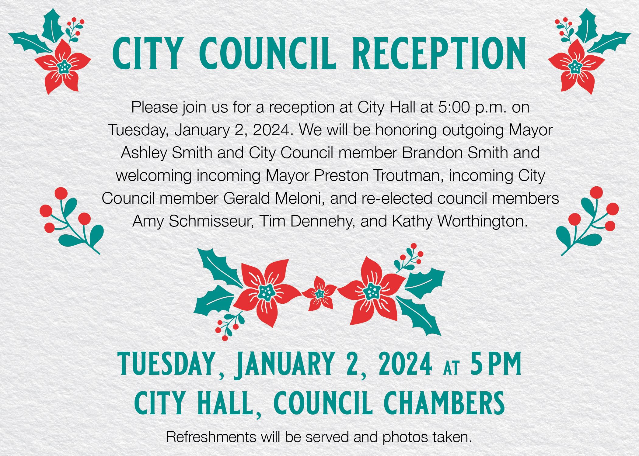 Illustration of poinsettia flowers on a textured white background.