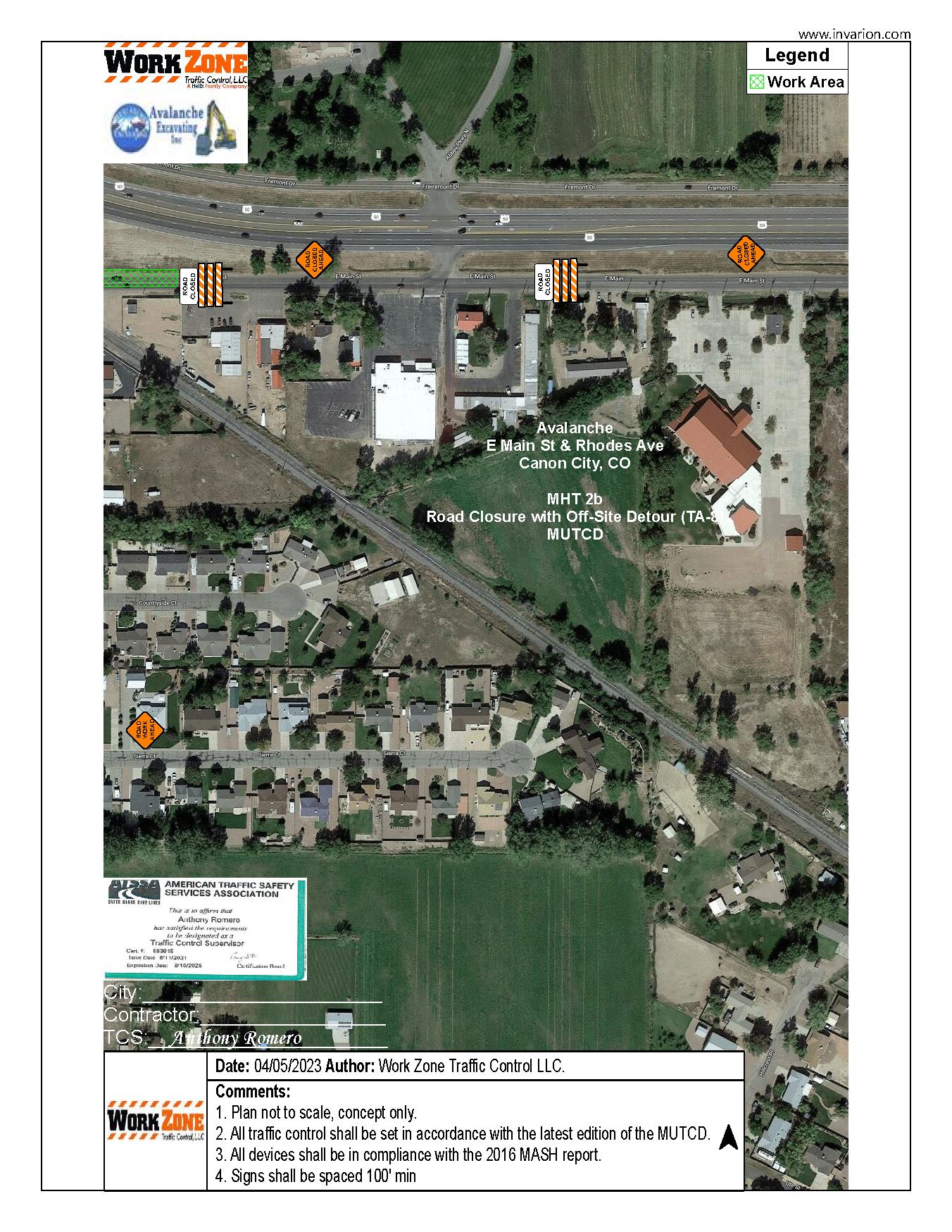 Map of East Main Street with road closure outlined
