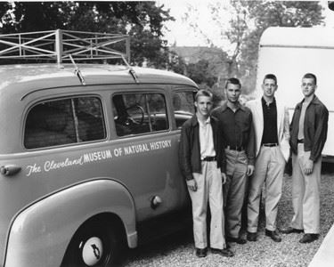Black and white image of Edwin Delfs and his crew from the Cleveland Museum. Circa 1954. 