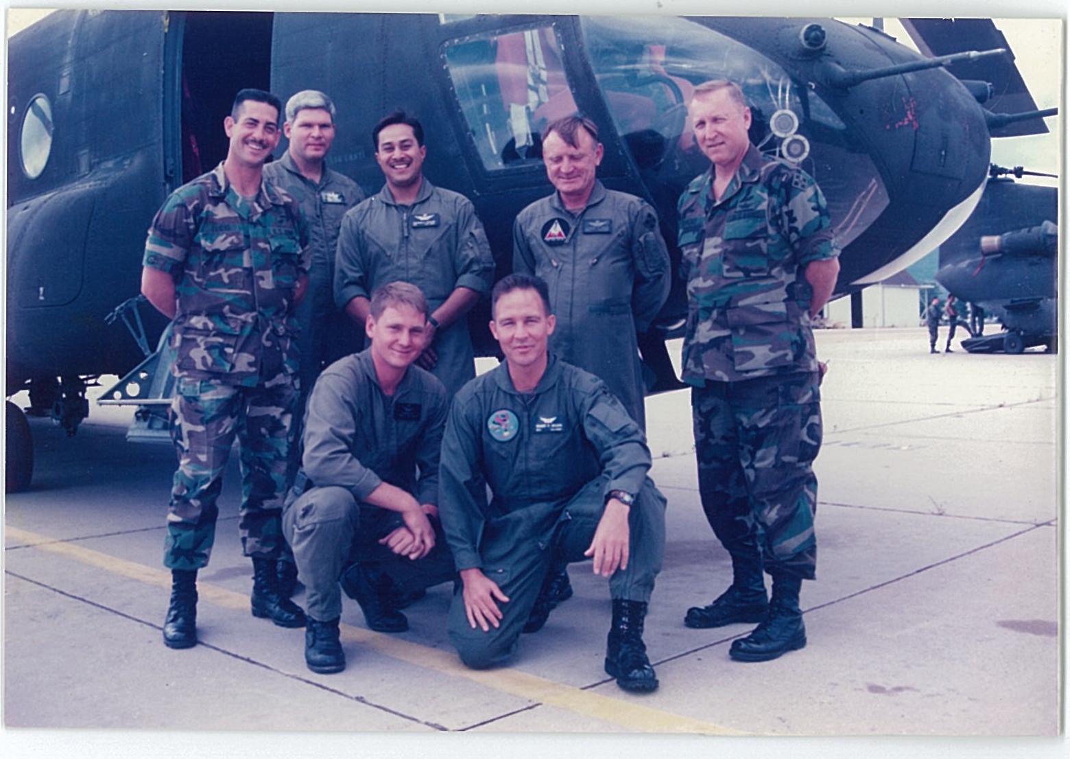 Color photo of the crew that would be flying the Chinook helicopter. Circa 1992.